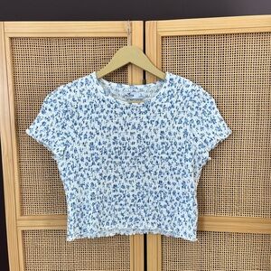 Blue Floral Smocked Top